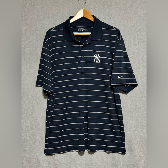 Nike Other - Nike Golf DRI-FIT Navy Striped Polo with White‎ New York Yankees Logo
